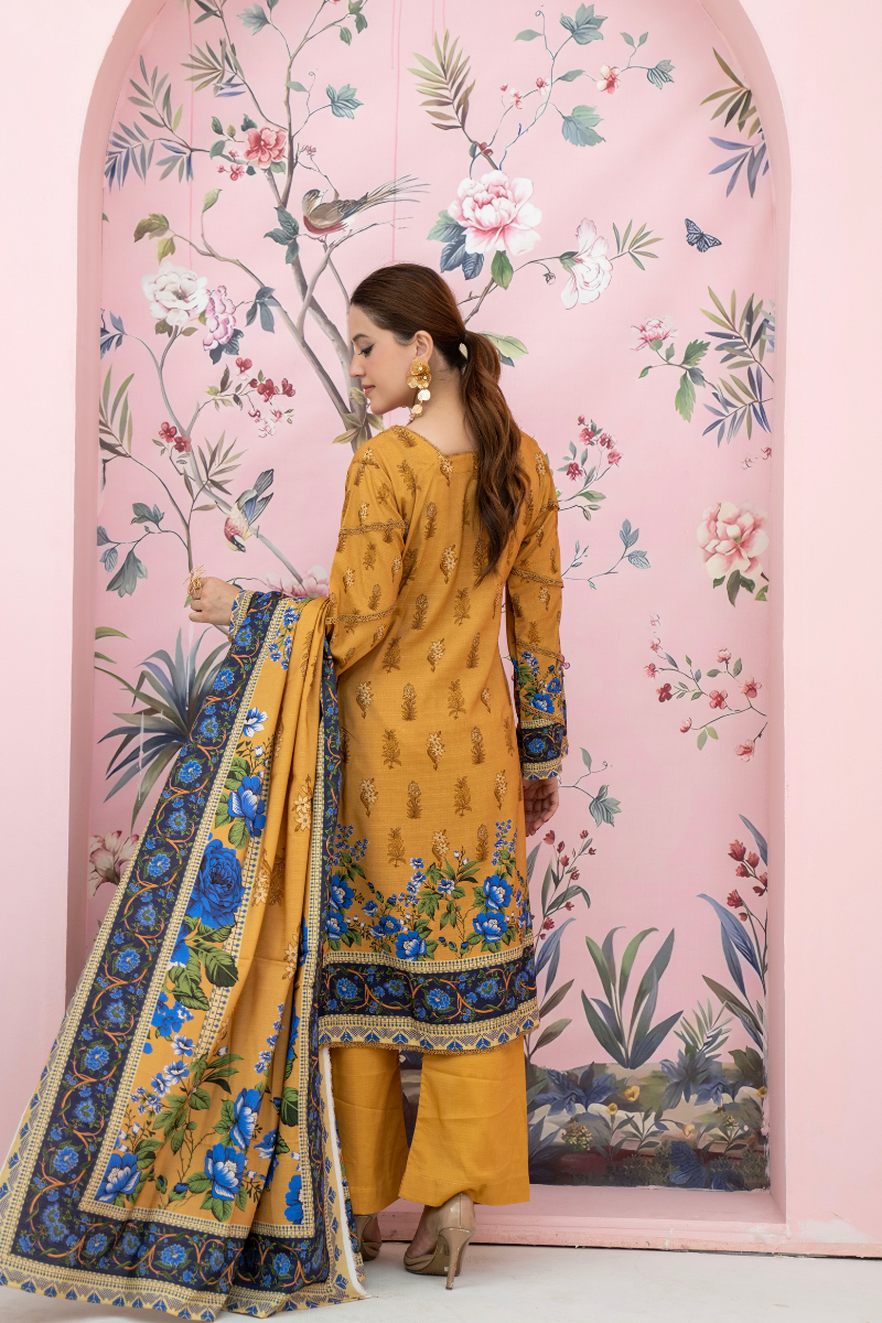 3 Pieces - Marooj Unstitched Light Mustard BanaDora Linen Suit