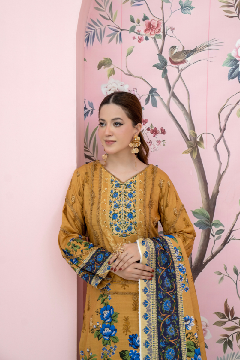 3 Pieces - Marooj Unstitched Light Mustard BanaDora Linen Suit