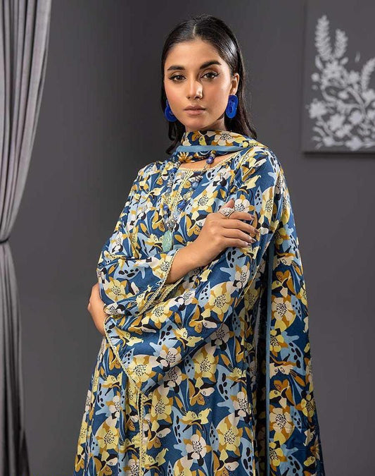 3 Pcs Women Unstitched Linen Printed Suit -Soha