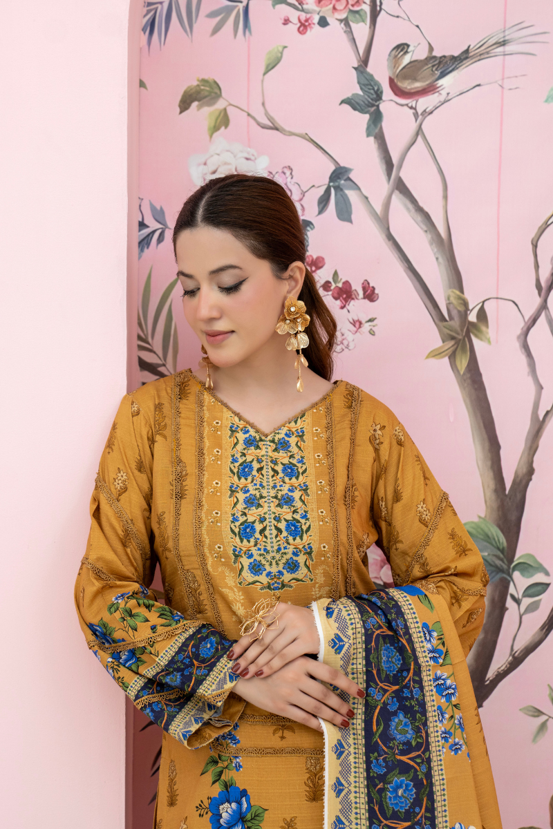 3 Pieces - Marooj Unstitched Light Mustard BanaDora Linen Suit