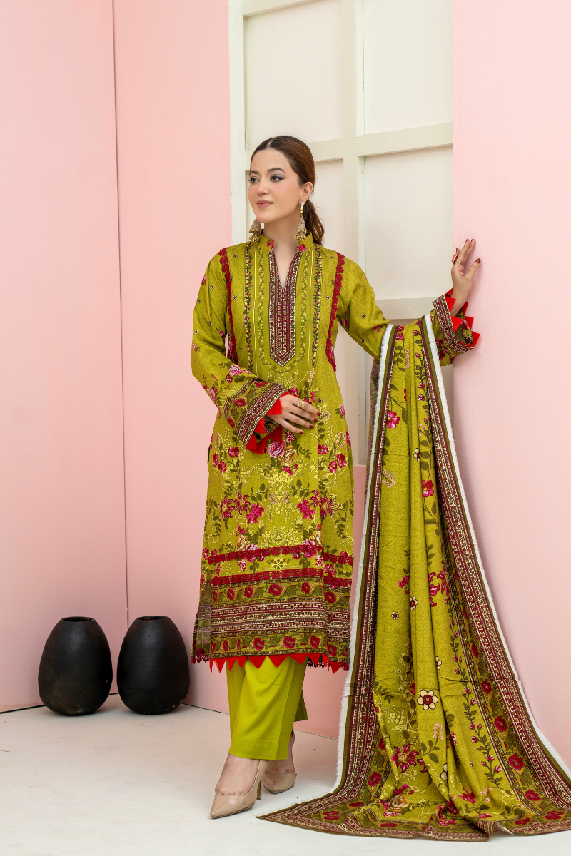 3 Pieces - Marooj Unstitched Parrot BanaDora Linen Suit