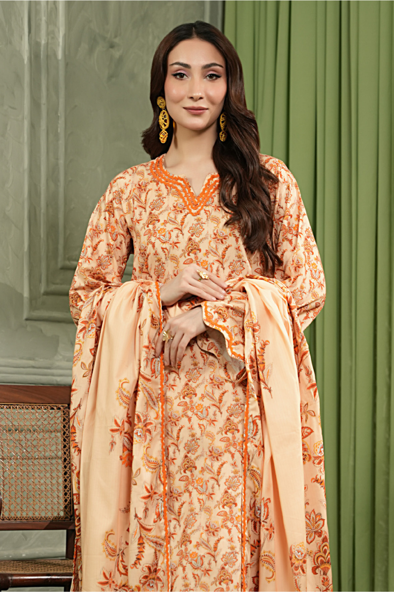 3 Pieces - Regalia Unstitched Skin Printed Linen Suit