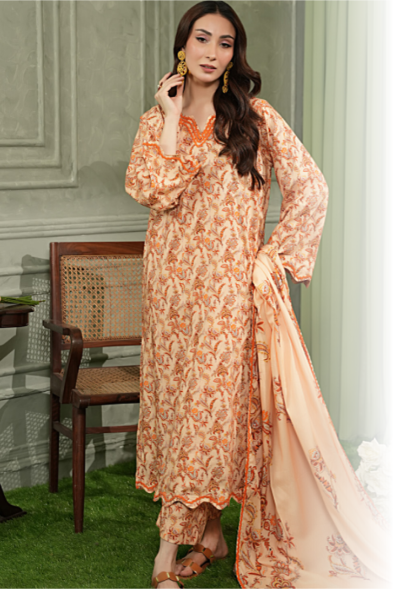 3 Pieces - Regalia Unstitched Skin Printed Linen Suit