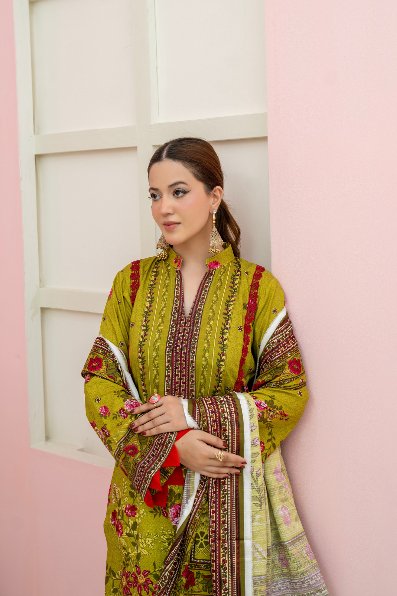 3 Pieces - Marooj Unstitched Parrot BanaDora Linen Suit