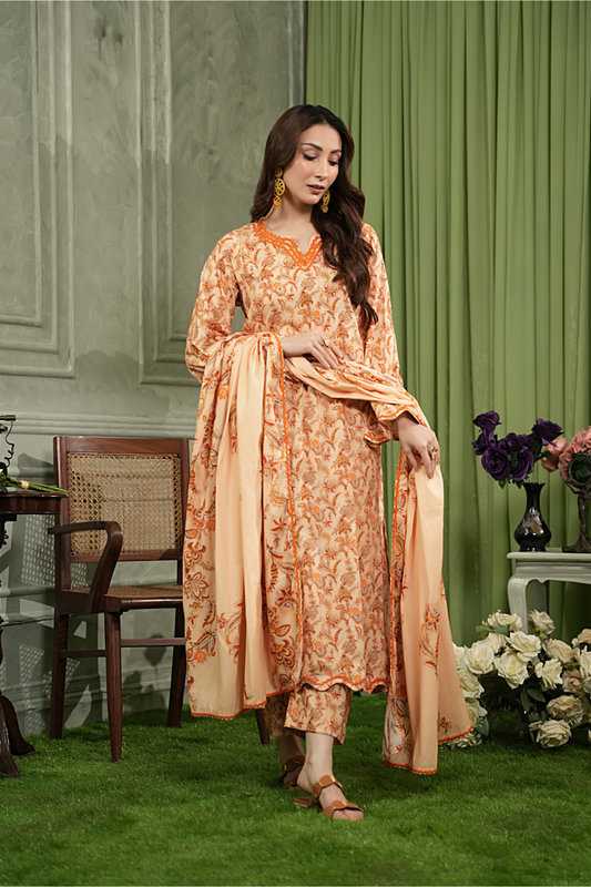 3 Pieces - Regalia Unstitched Skin Printed Linen Suit