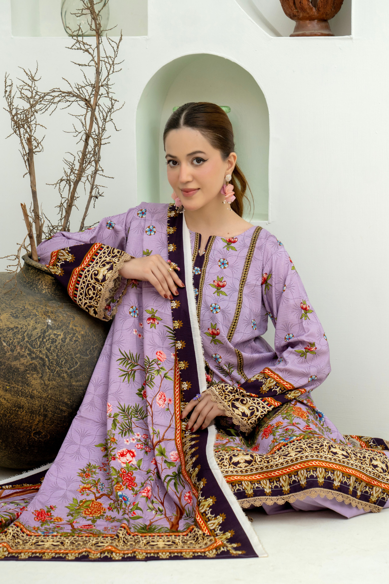 3 Pieces - Marooj Unstitched Light Purple BanaDora Linen Suit