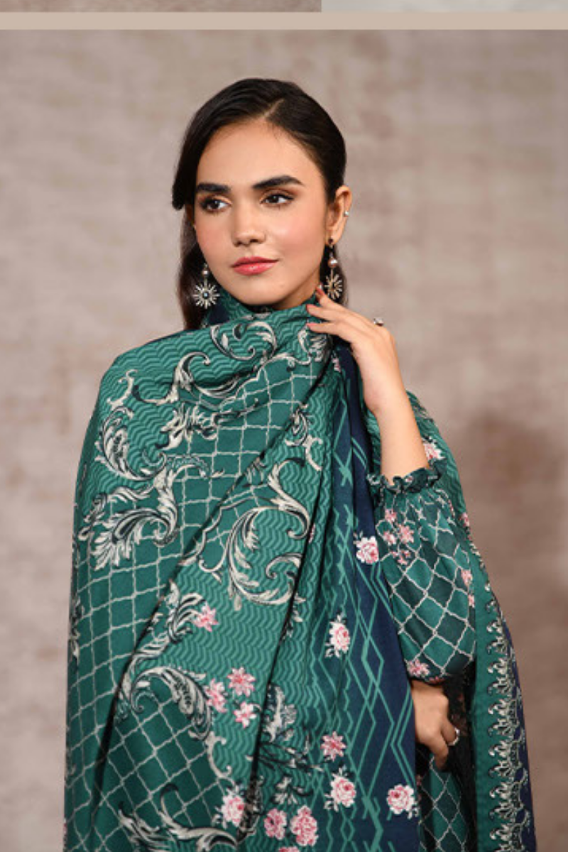 3 Pieces - Nishat Unstitched Green Printed Linen Suit