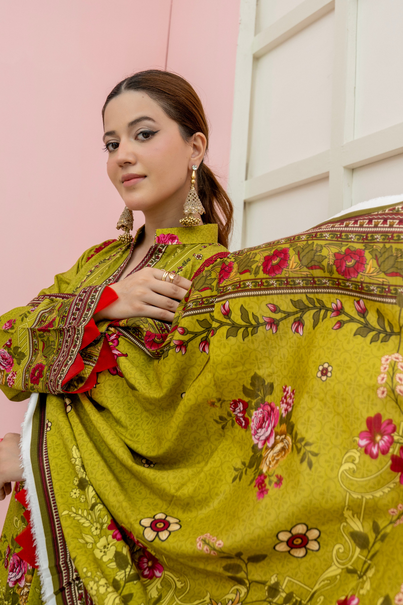 3 Pieces - Marooj Unstitched Parrot BanaDora Linen Suit