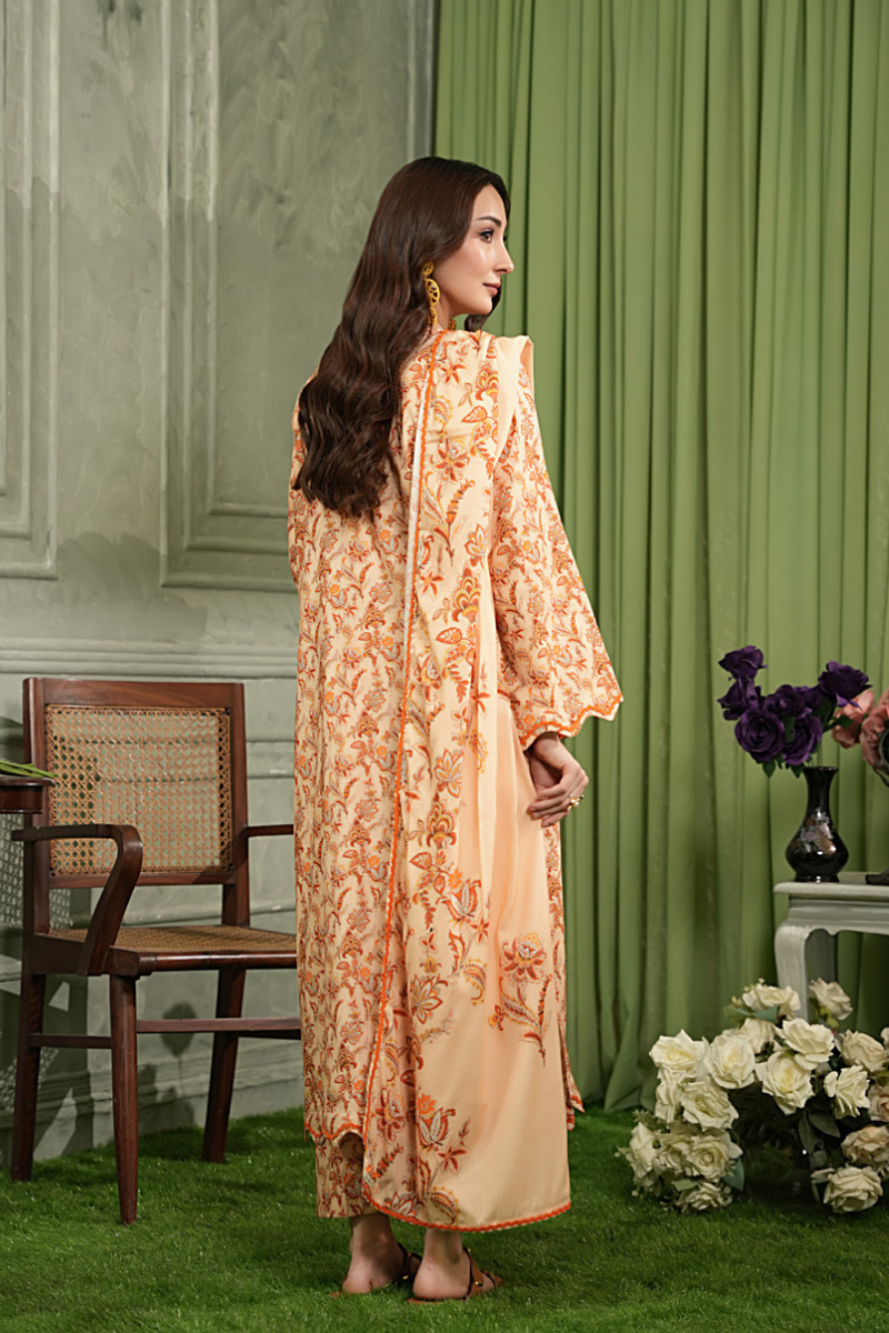 3 Pieces - Regalia Unstitched Skin Printed Linen Suit