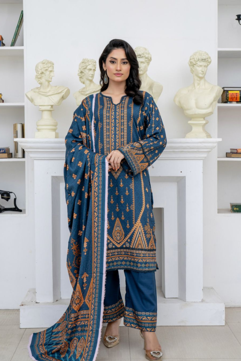 3 Piece - Marooj Unstitched Blue BanaDora Linen Suit