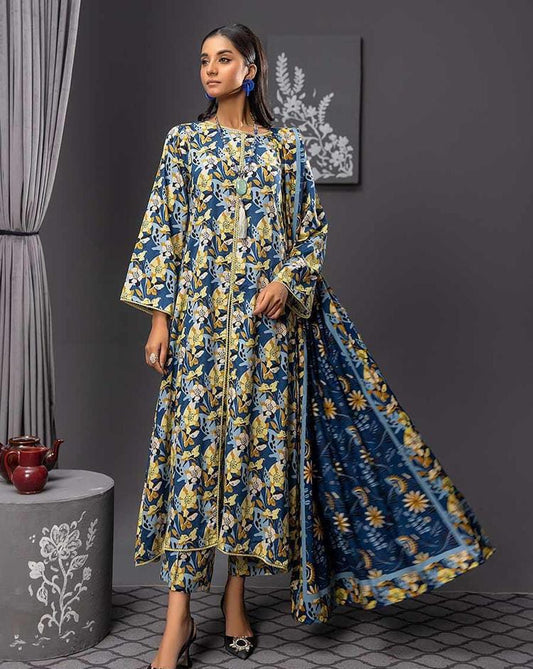 3 Pcs Women Unstitched Linen Printed Suit -Soha