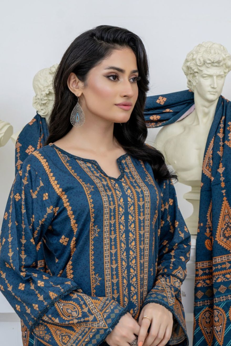 3 Piece - Marooj Unstitched Blue BanaDora Linen Suit