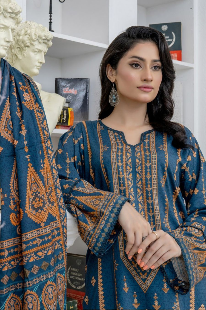 3 Piece - Marooj Unstitched Blue BanaDora Linen Suit