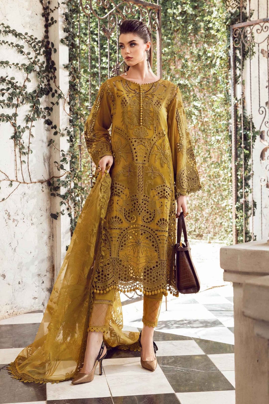 MARIA.B — 3pc Available on Fine Quality Lawn with Chiffon  Emb Dopatta