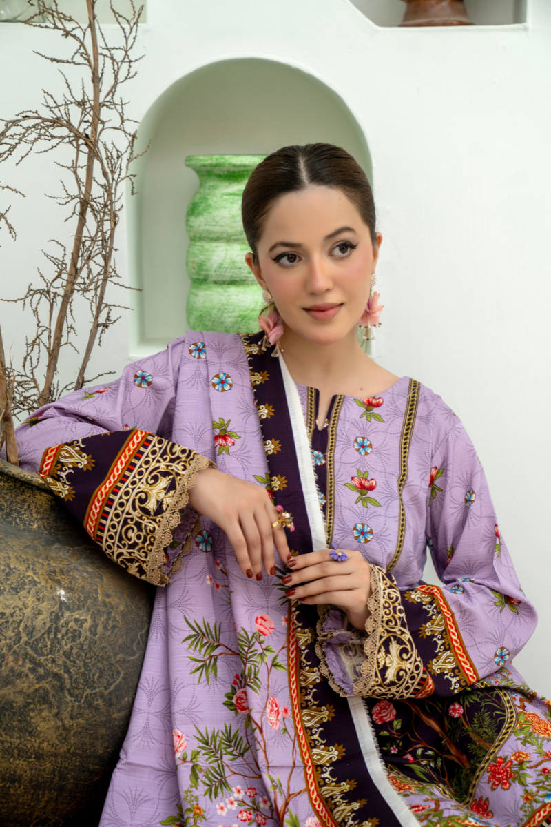 3 Pieces - Marooj Unstitched Light Purple BanaDora Linen Suit