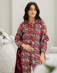 3 Pcs Women Unstitched Slub linen Printed Suit -Rania