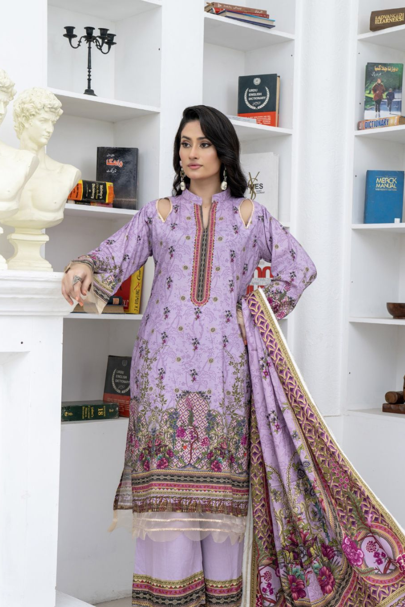 3 Piece - Marooj Unstitched Light Purple BanaDora Linen Suit