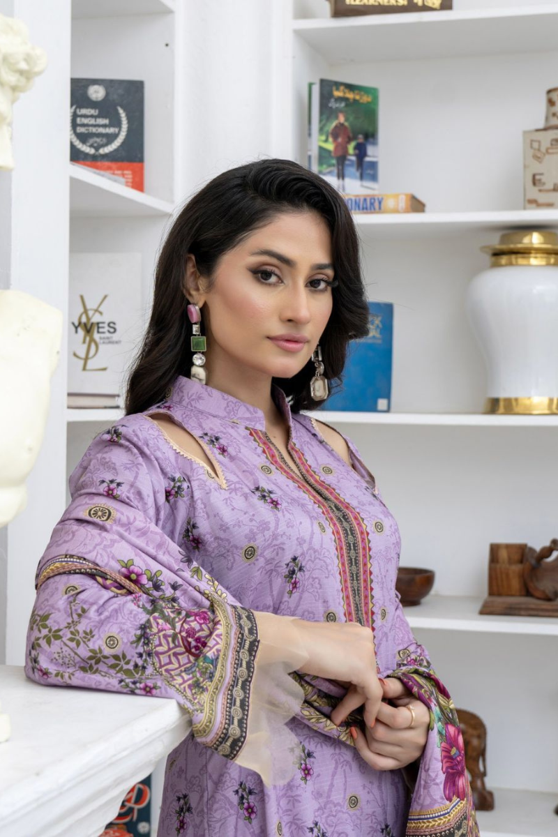 3 Piece - Marooj Unstitched Light Purple BanaDora Linen Suit