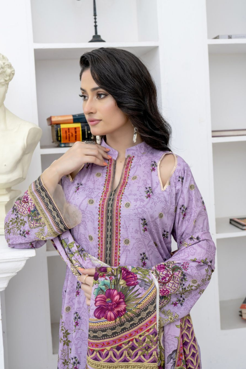 3 Piece - Marooj Unstitched Light Purple BanaDora Linen Suit