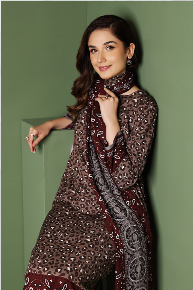 3 Pieces - Nishat Unstitched Cheeta Print Printed Linen Suit