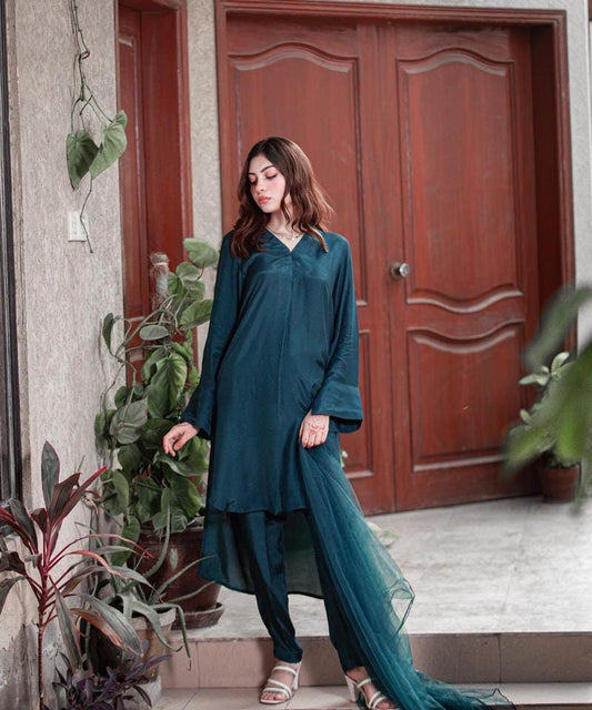 3 Pcs Women's Stitched Cotton Silk Solid Suit