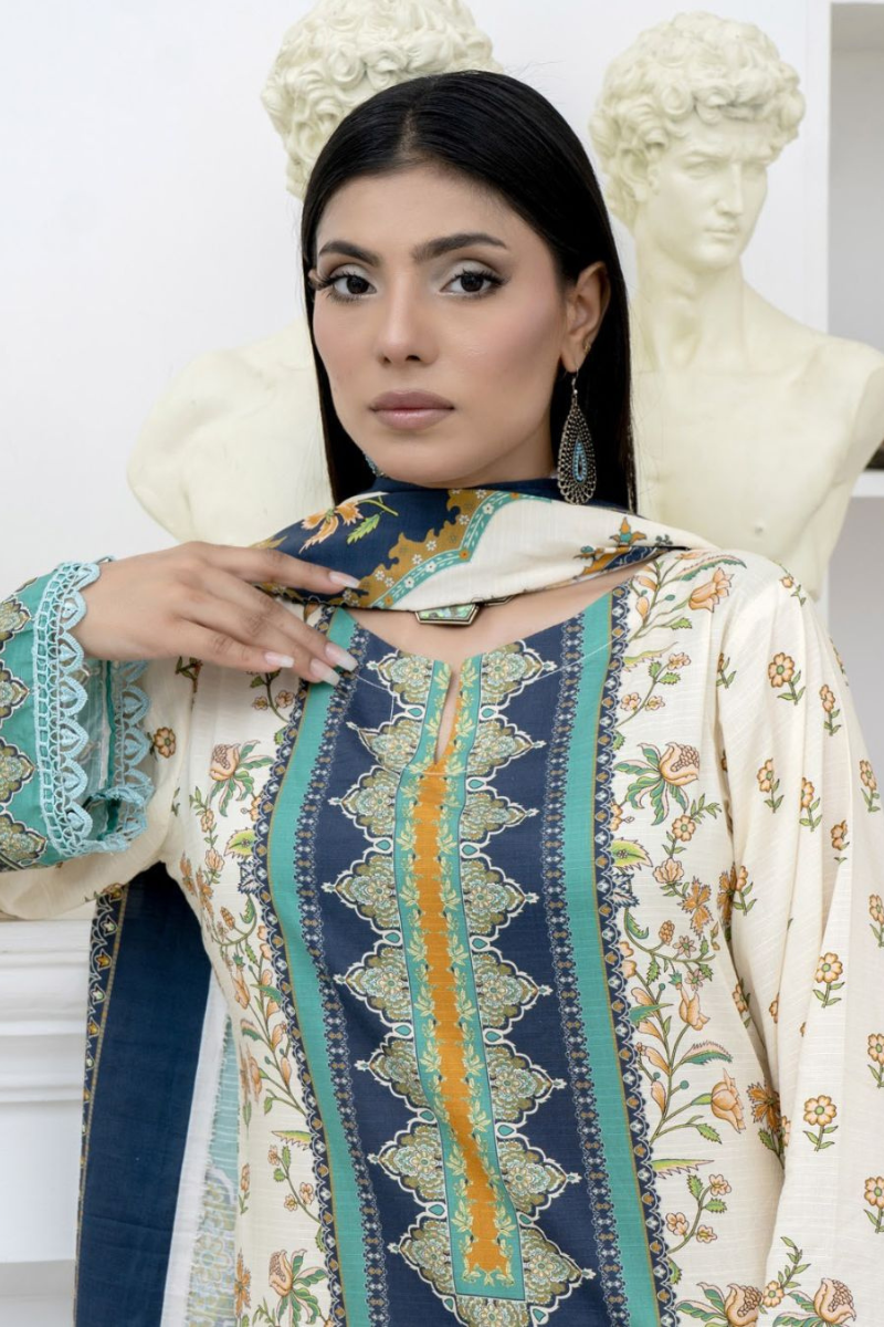 3 Piece - Marooj Unstitched off White BanaDora Linen Suit