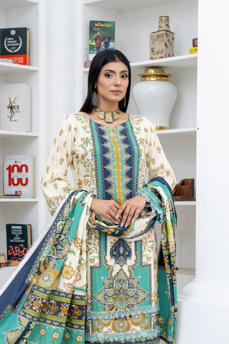 3 Piece - Marooj Unstitched off White BanaDora Linen Suit