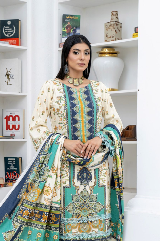 3 Piece - Marooj Unstitched off White BanaDora Linen Suit