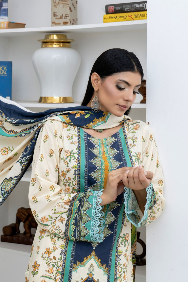 3 Piece - Marooj Unstitched off White BanaDora Linen Suit