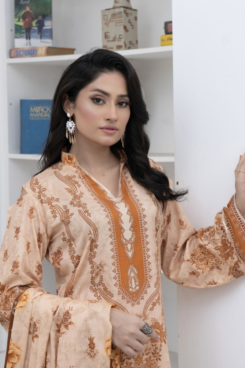 3 Piece - Marooj Unstitched Skin BanaDora Linen Suit