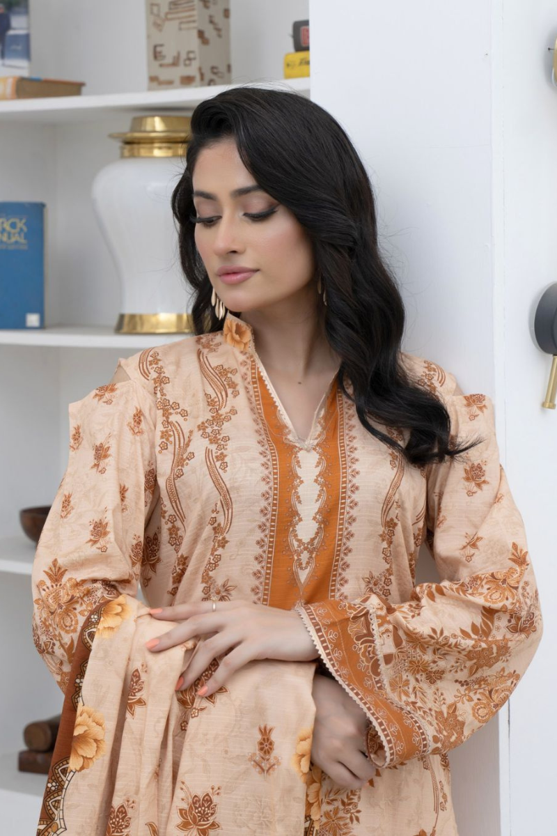 3 Piece - Marooj Unstitched Skin BanaDora Linen Suit