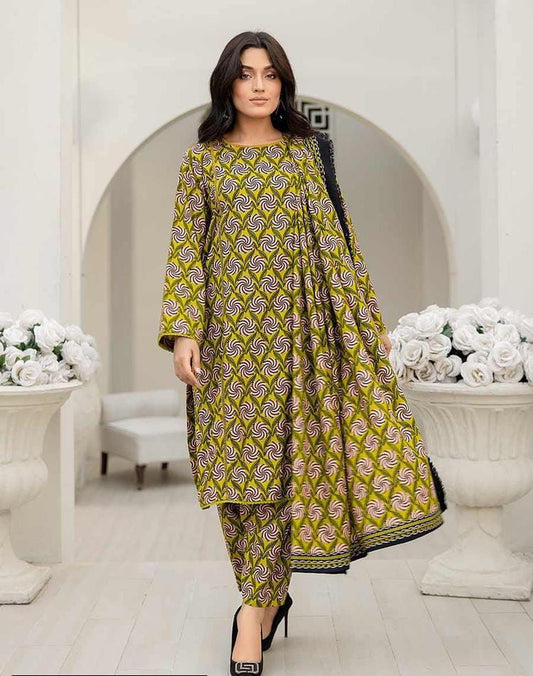 3 Pcs Women Unstitched Slub Printed Suit -Rania