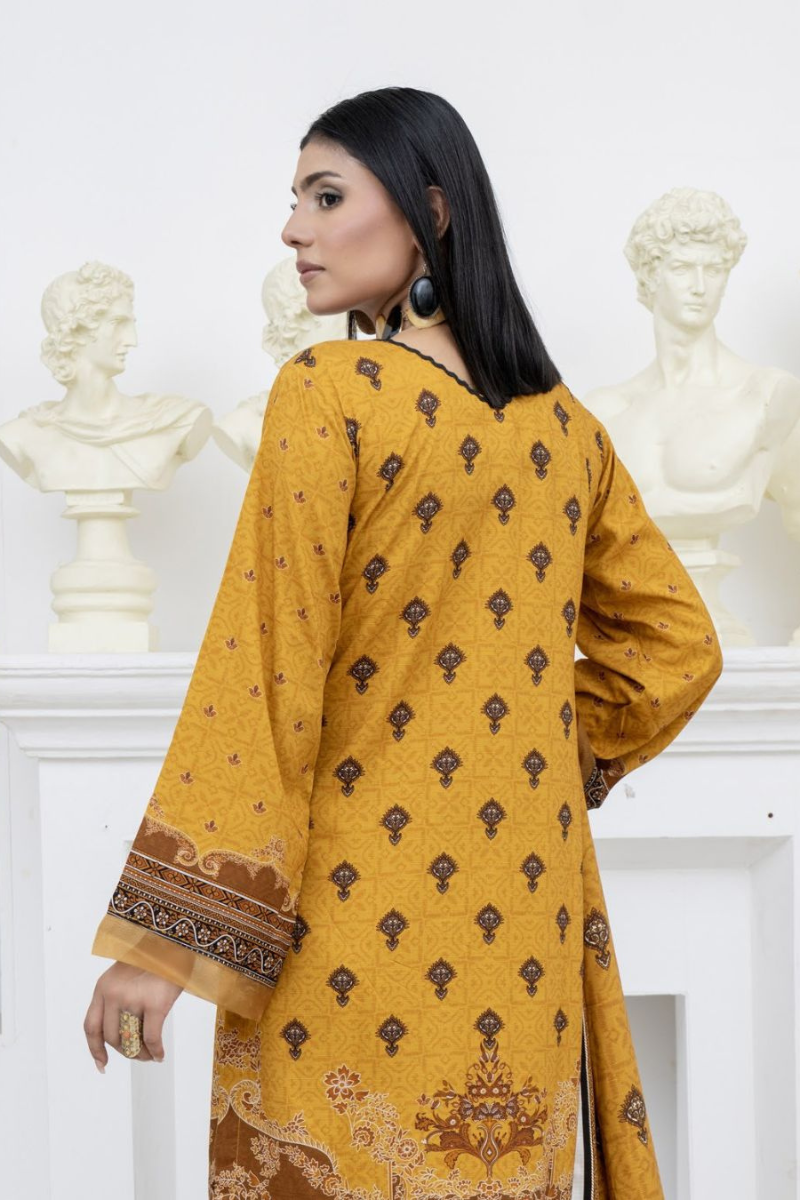 3 Piece - Marooj Unstitched Mustard BanaDora Linen Suit