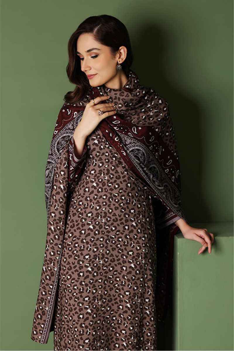 3 Pieces - Nishat Unstitched Cheeta Print Printed Linen Suit