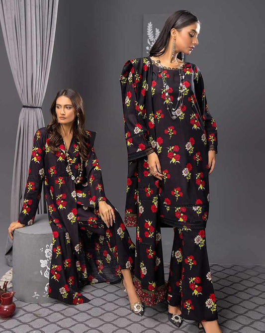 3 Pcs Women Unstitched Linen Printed Suit -Soha