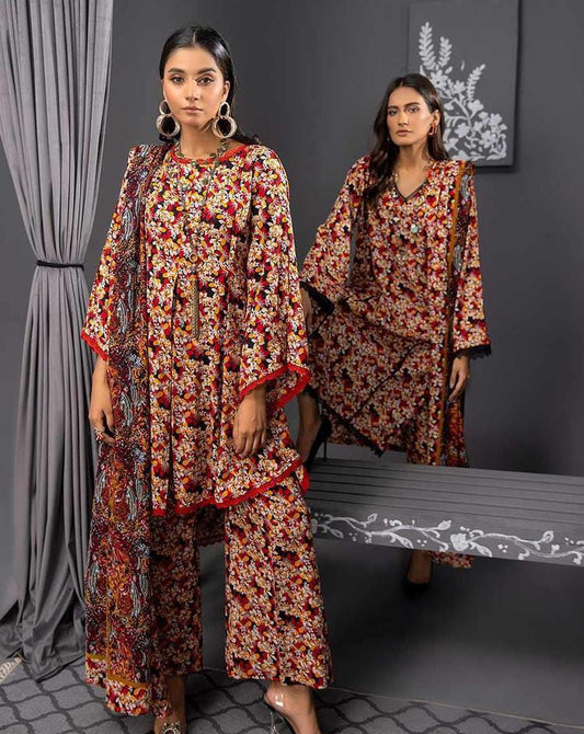 3 Pcs Women Unstitched Linen Printed Suit -Soha