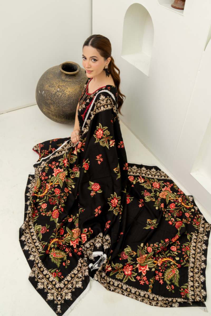 3 Pieces - Marooj Unstitched Black BanaDora Linen Suit