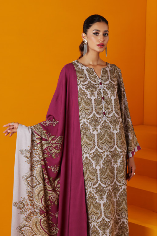 3 Pieces - Nishat Unstitched Cream Printed Linen Suit