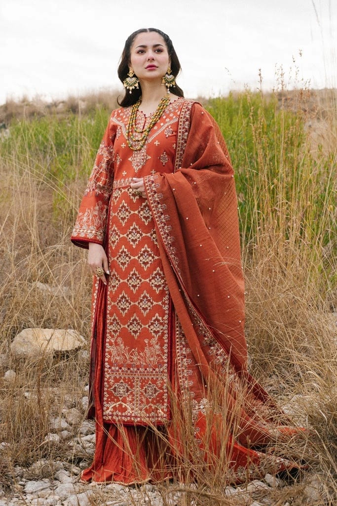 Qalamkar — 3pc on emb Lawn 90/70 with Chiffon Emb Dopatta