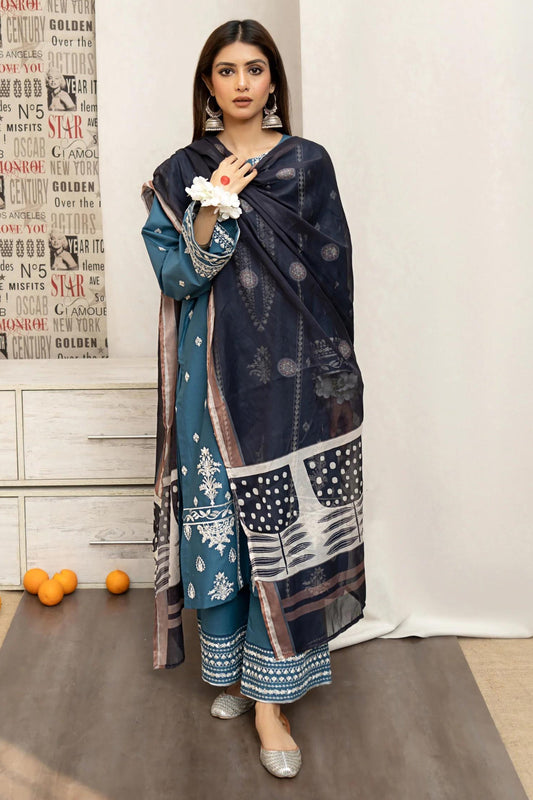 Lawn Suit with voil diamond Dopatta 3 Pcs Suit