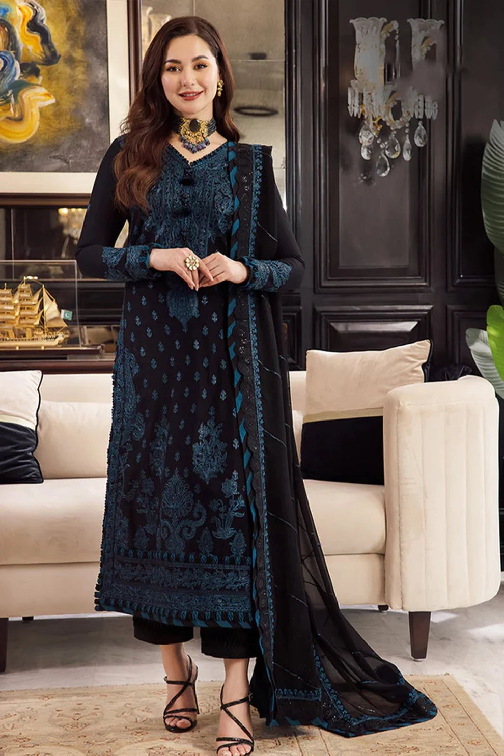 Asim jofa on emb Lawn with Chiffon Emb Dopatta