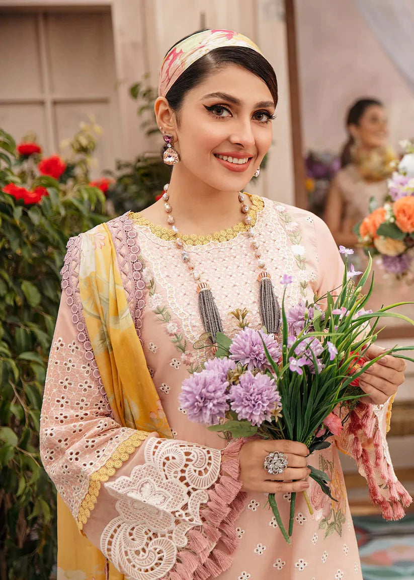 Mushq aon emb Lawn with Diamond printed Dopatta