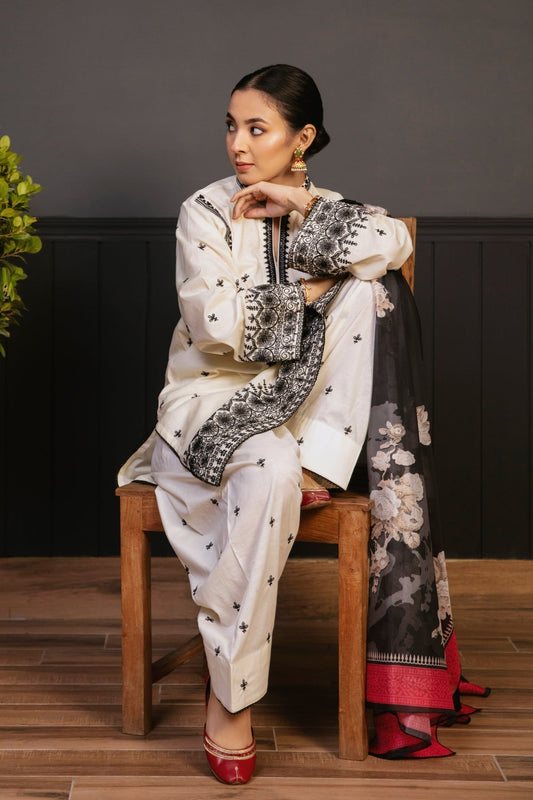 Zarashahjahan on emb Lawn with Digital Dimond print Dopatta