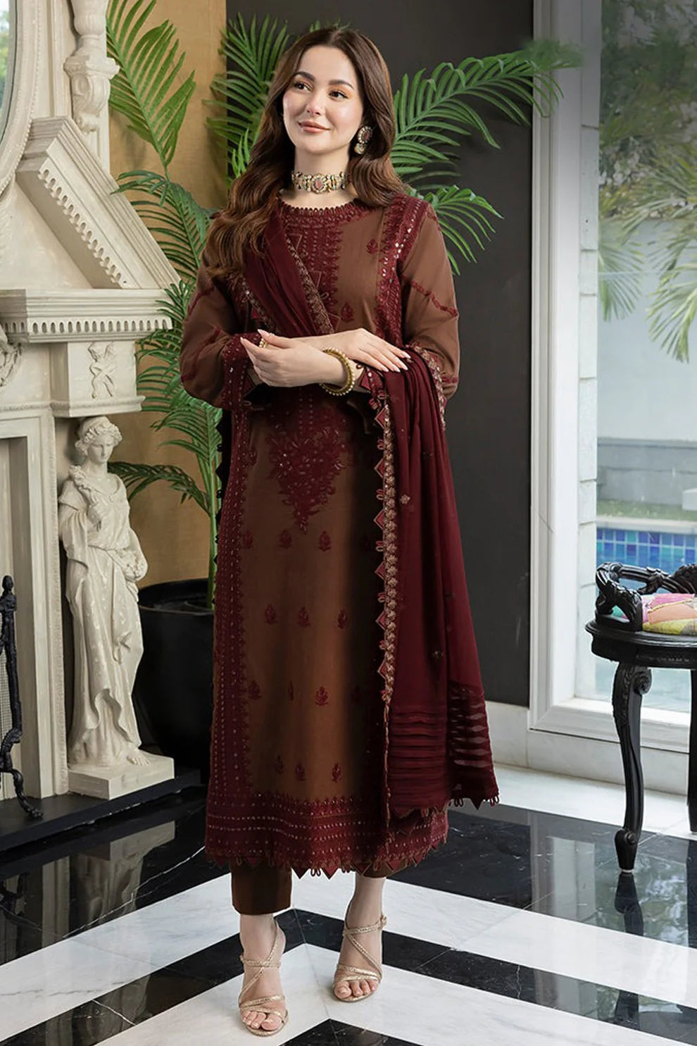 Asim jofa on emb Lawn with Chiffon Emb Dopatta