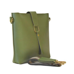 Women's Pu Leather Bob Army Green Cross Body Bag