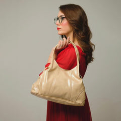 Miami Leather Shoulder Bag, Beige