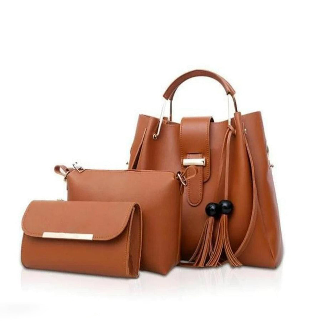 3Pcs Women's PU Leather Handbag, Brown