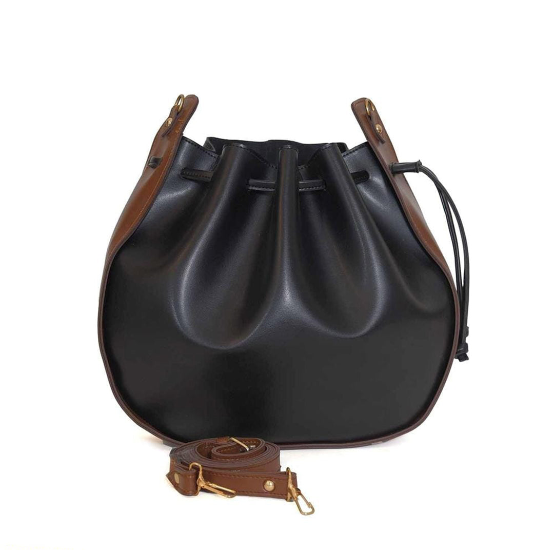 Bali PU Leather Bucket Bag, Black