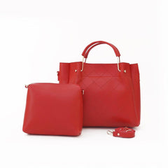 2Pcs Berry Leather Handbag Set, Red