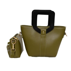 Voyage PU Leather Handbag, Green Black